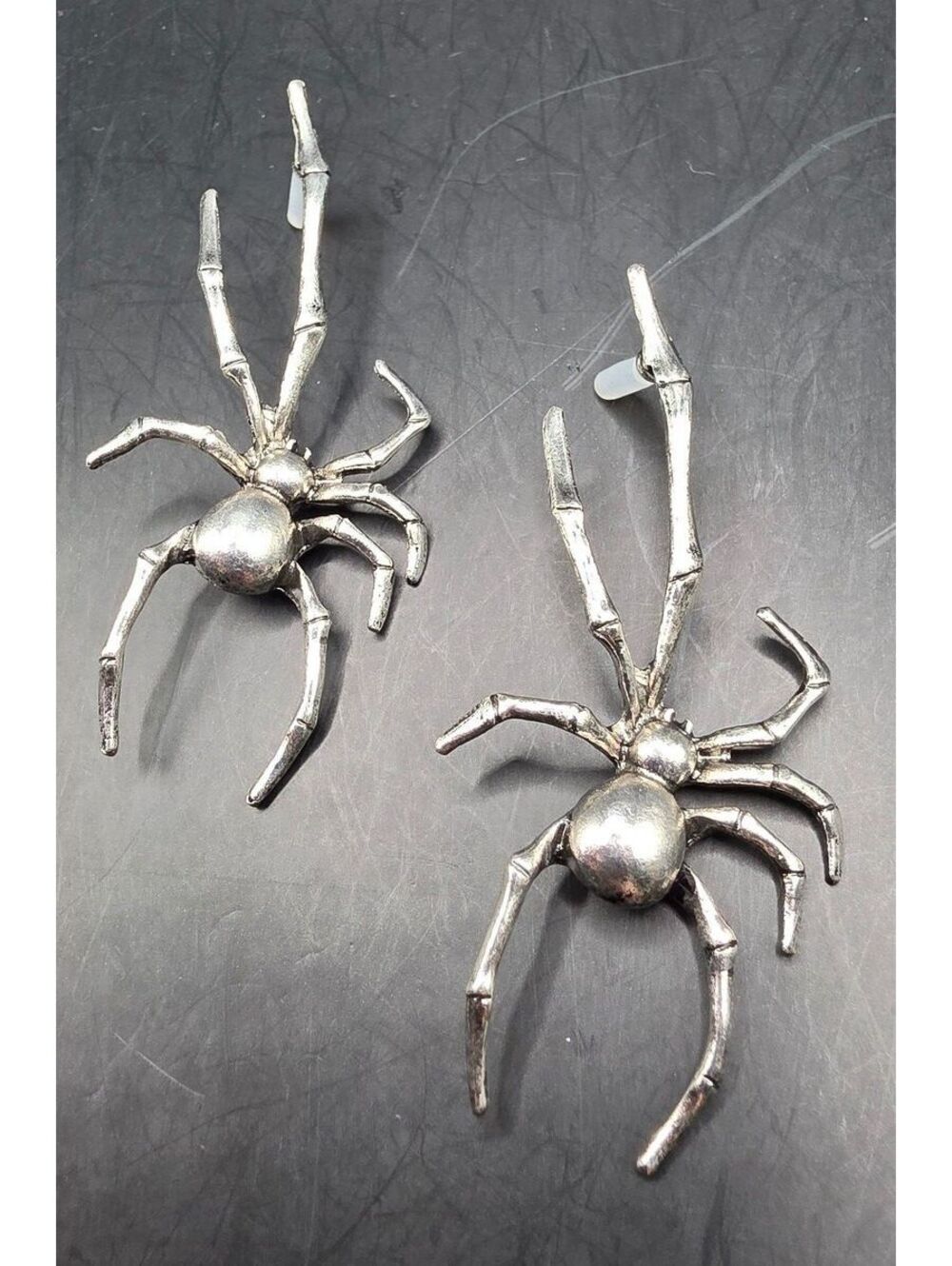 Silver Tone Spider Shaped Earrings Unique Design